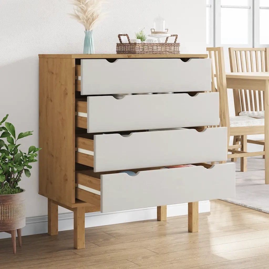 Cassettiera OTTA Marrone e Bianco 76,5x39,5x90 cm Legno di Pino CFW8518148