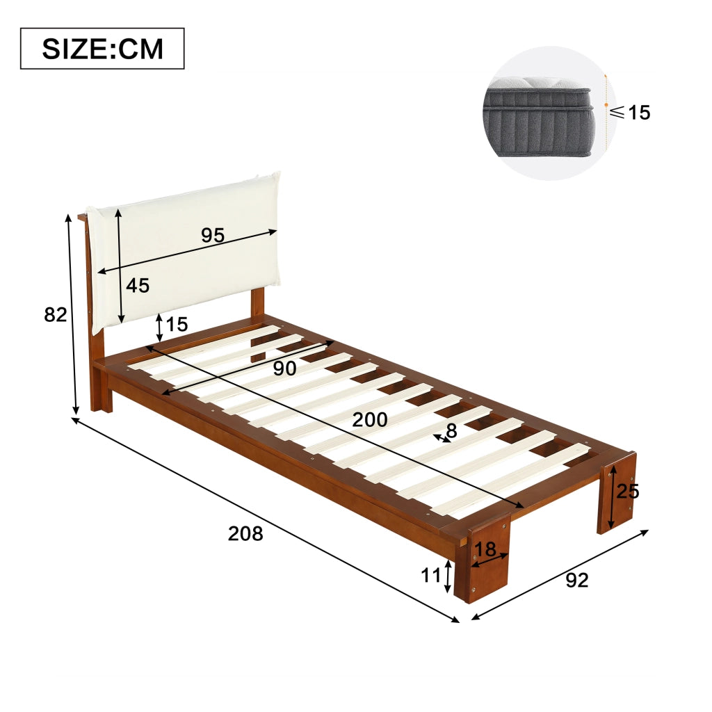letto imbottito legno e tessuto marrone scuro 90 x 200 cm