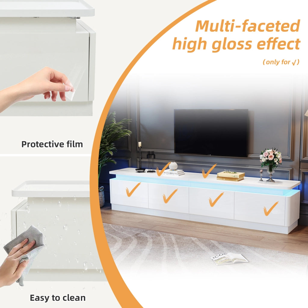Mobile TV con 4 cassetti e LED - per soggiorno - 180x34x40 cm - in truciolato - bianco