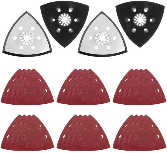 4 pezzi di dischi abrasivi a forma di triangolo 88 mm multitool per schiuma abrasiva a forma di triangolo con 24 fogli di carta abrasiva (40/60/80/120/180/240) per legno, metallo, plastica dura, gesso, affilatura, levigatura.