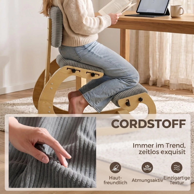 Sedia ergonomica inginocchiata, sgabello inginocchiato con schienale, effetto velluto a coste, sedia da ufficio per casa, ufficio, meditazione,