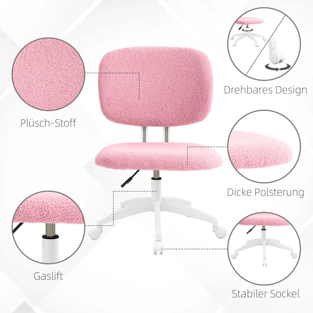 Sedia da ufficio girevole regolabile in altezza senza braccioli con schienale medio in poliestere rosa 48 × 53 × 80-90 cm