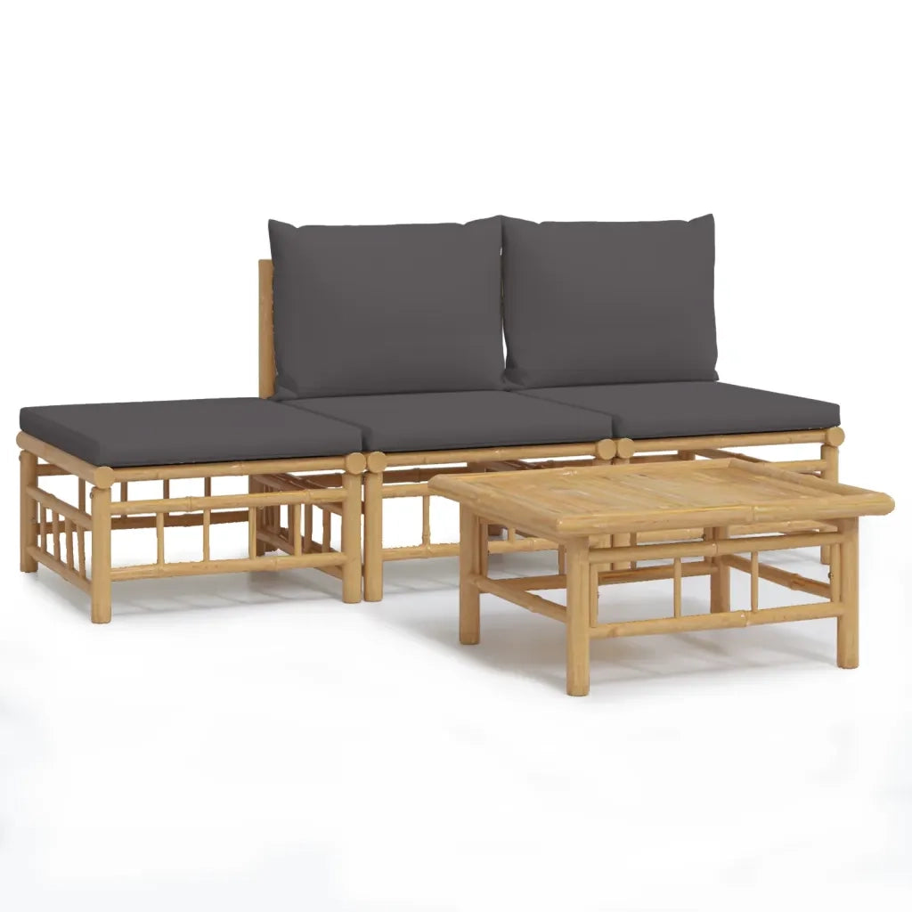 Set Salotto da Giardino 4pz con Cuscini Grigio Scuro Bambù 3155235