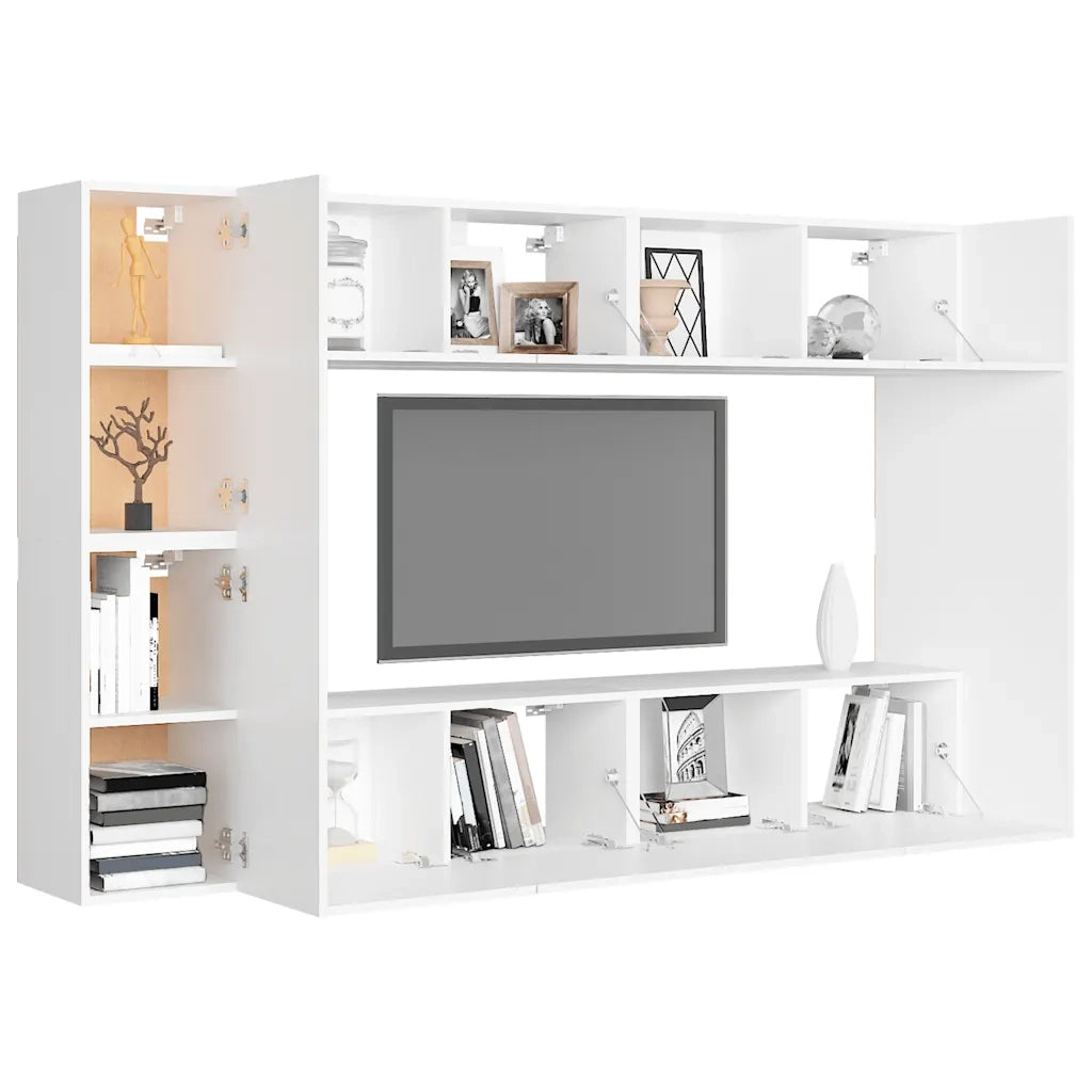 Set Mobili Porta TV 8 pz | Armadietto TV | Mobile Porta TV Bianco in Legno Multistrato