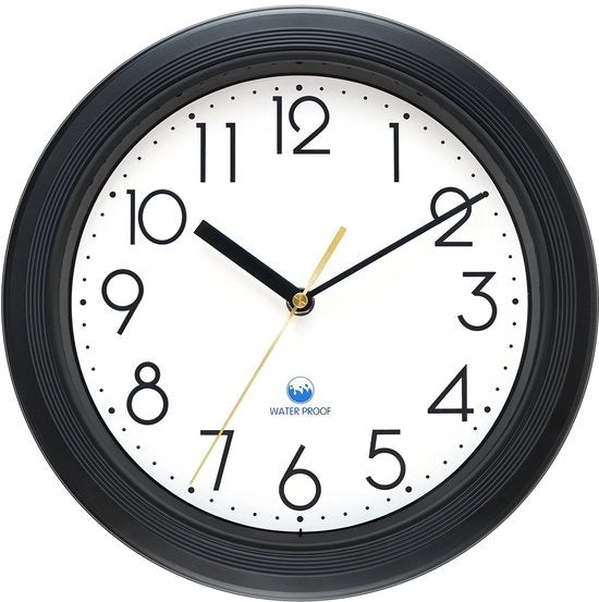 Orologio Esterno 28 cm Acqua Resistente, Orologio da Giardino Esterno Resistente alle Intemperie, Facile da Leggere, Silenzioso, Batteria, Orologio da Parete Ronde per Esterno, Piscina, Terrazza, Bagno (Nero)