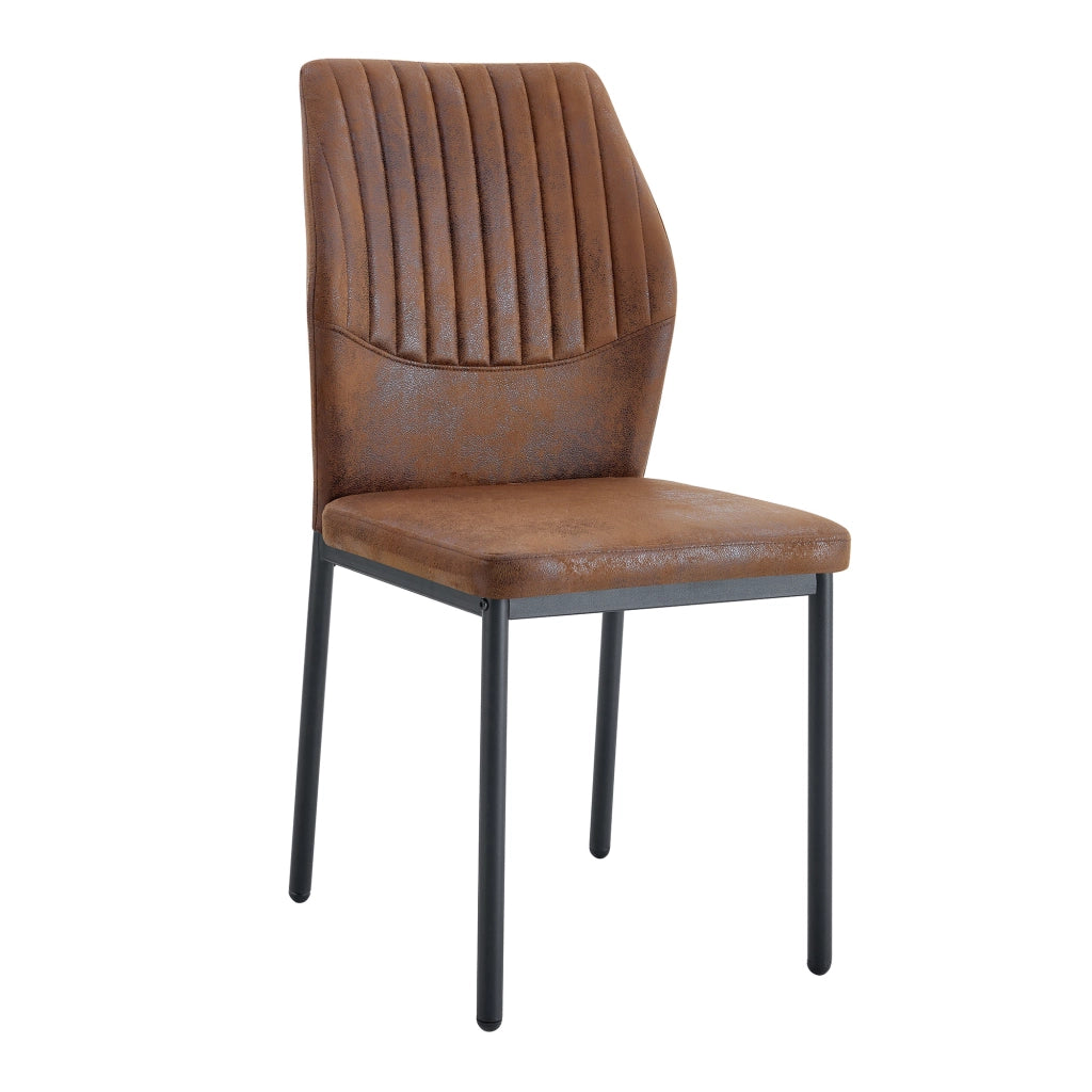 Set di 4 sedie da pranzo in tessuto tech marrone e nero, con gambe in metallo, stile moderno