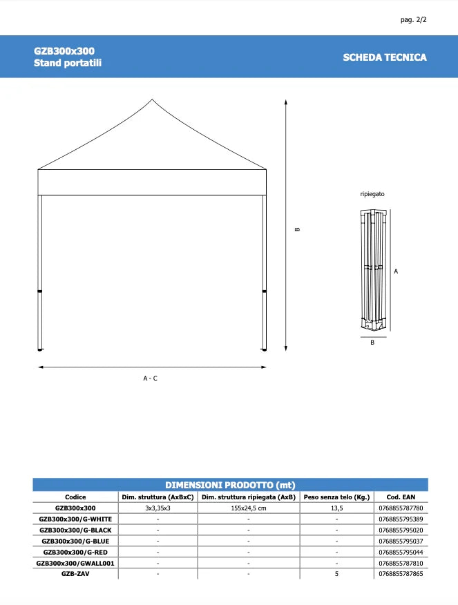 Gazebo 3 x 3 Alluminio rosso
