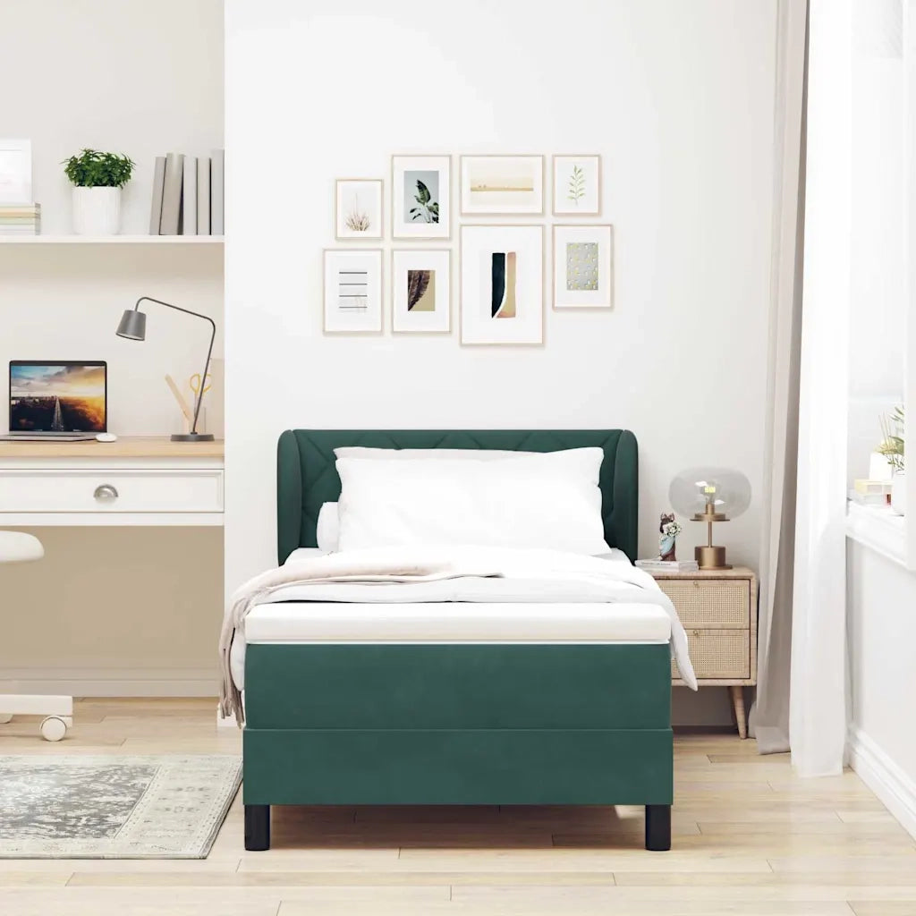 Letto a molle con testiera Verde scuro 90 x 200 cm Velluto 3340427