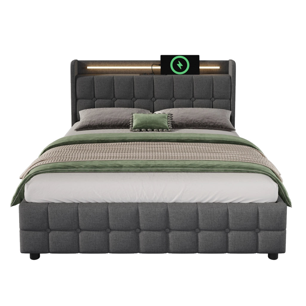 letto imbottito legno grigio 180x200 cm