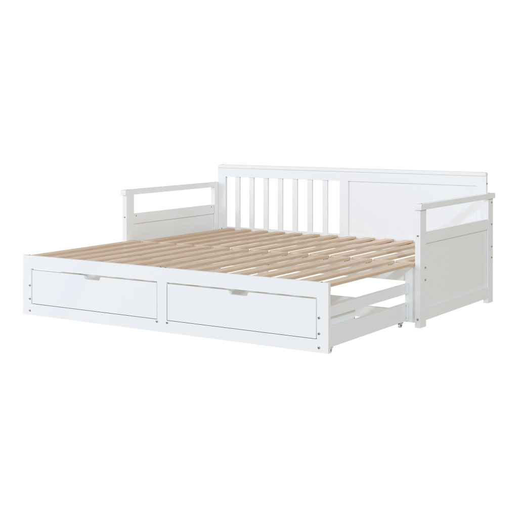 Letto Singolo Estraibile con Cassetti e Rete in Pino ¨C MINIMAL ¨C Bianco 90x190