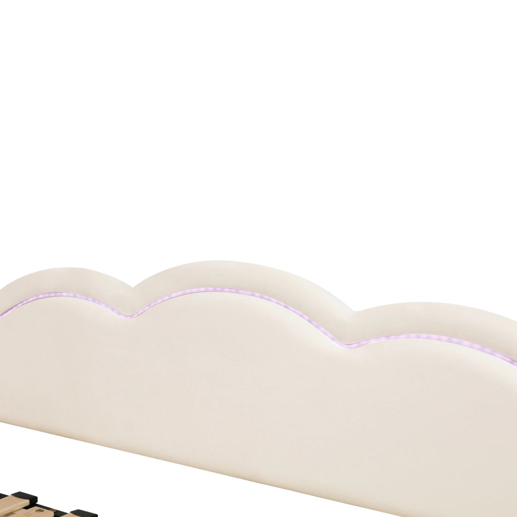 LETTO Estensibile 90x200 cm a 180x200 cm Velluto Beige con LED, USB e TYPE-C