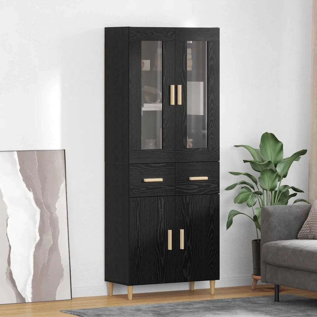 Credenza | Madia | Buffet da pranzo | Armadio da pranzo Rovere Nero 69,5 x 34 x 180 cm Legno multistrato