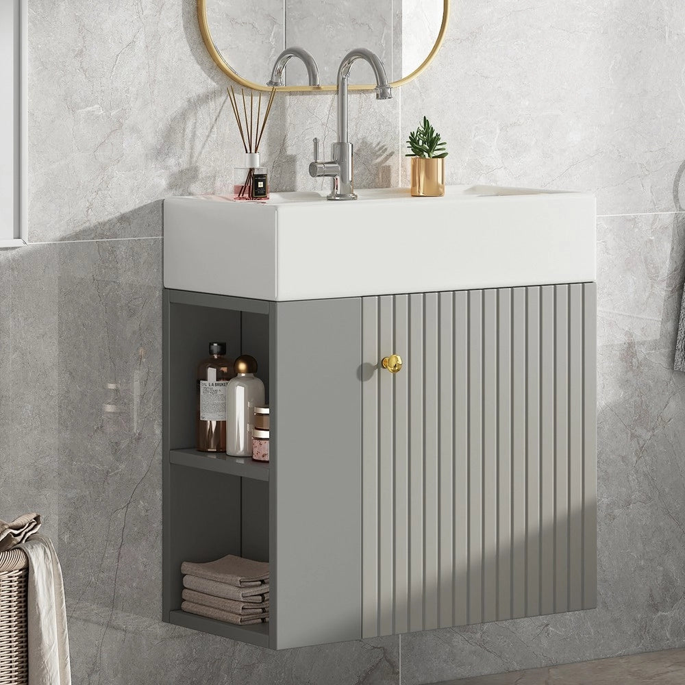 Mobile Bagno con Lavabo e Sottolavabo Pensile 55 cm ¨C Xylo ¨C Grigio Chiaro