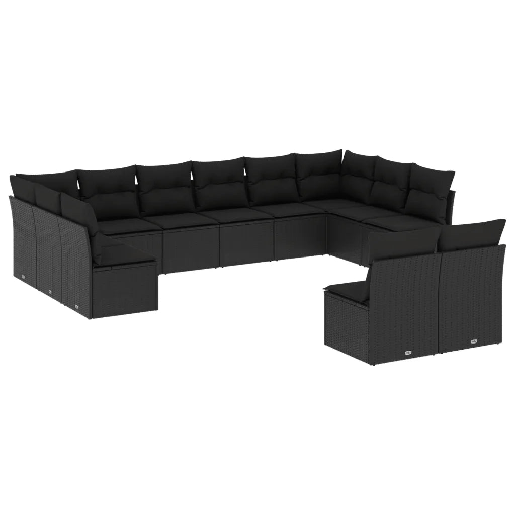 Set Divani da Giardino 12 pz con Cuscini Nero in Polyrattan 3250204