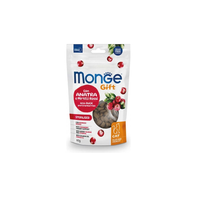 Monge Gift, Snack per Gatti Adulti, Anatra e Mirtillo, 60 g