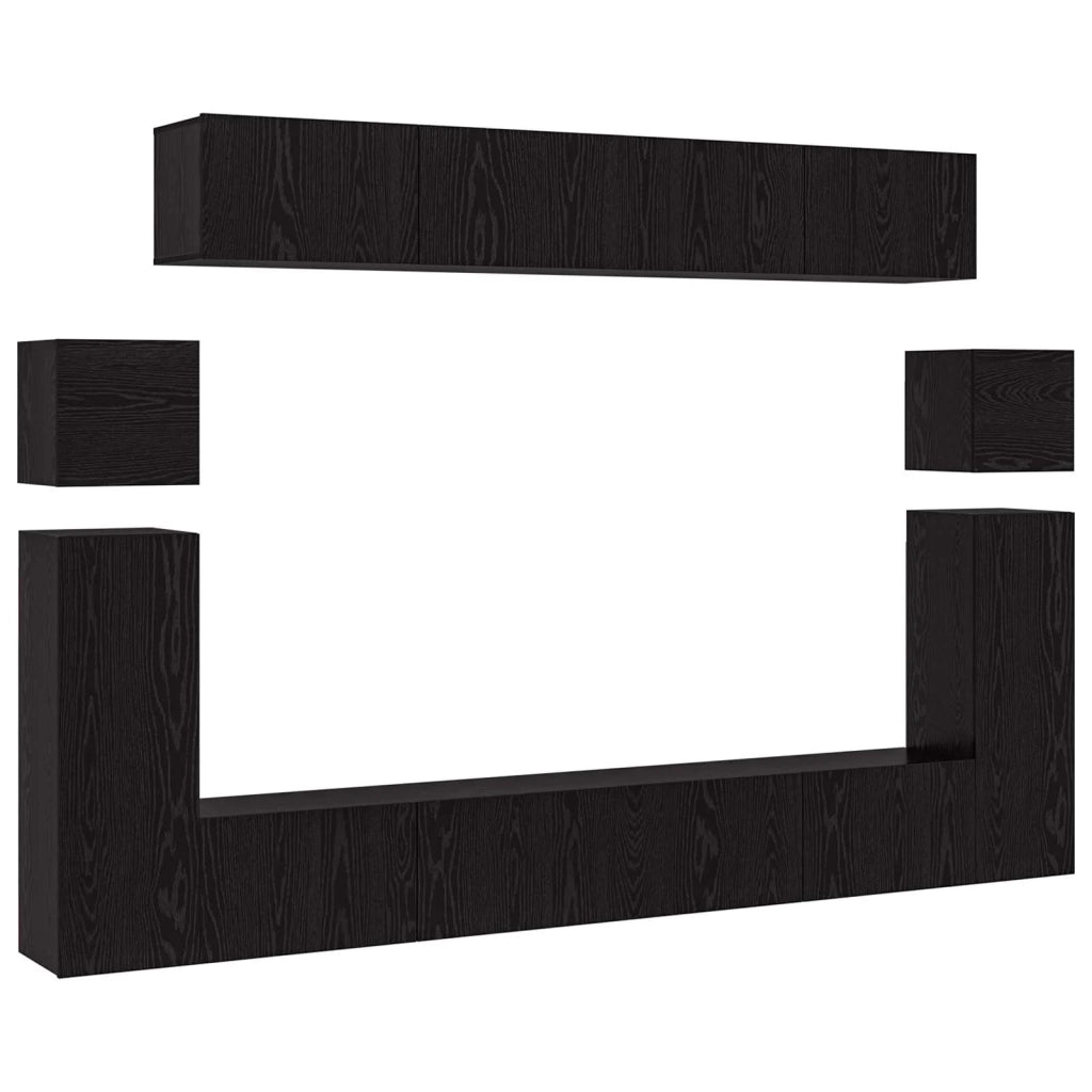 Set mobile TV 8 pz-Credenza per TV Rovere Nero Legno multistrato 153169