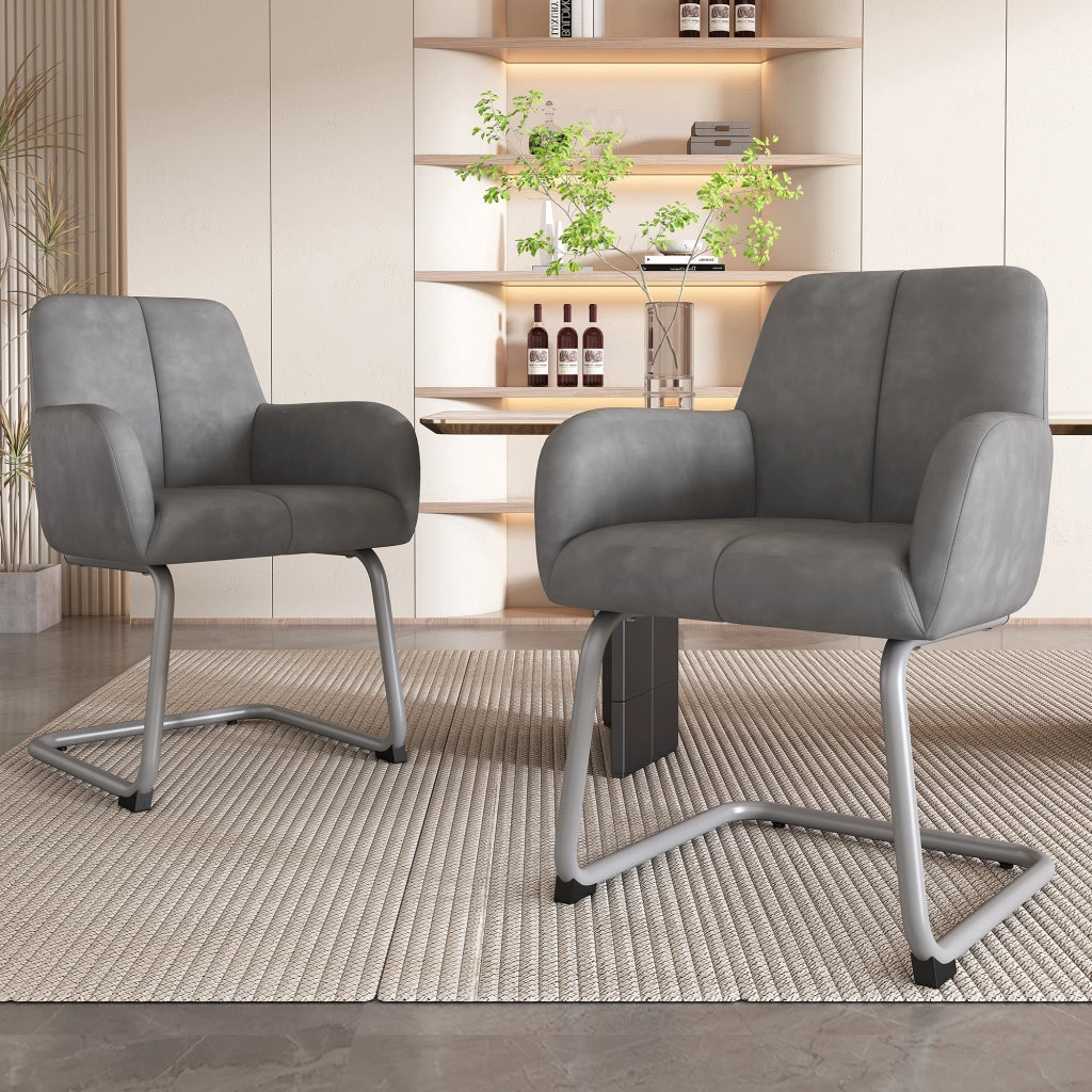 Set di 2 sedie da pranzo con schienale ergonomico; braccioli integrati e seduta imbottita in microfibra grigia