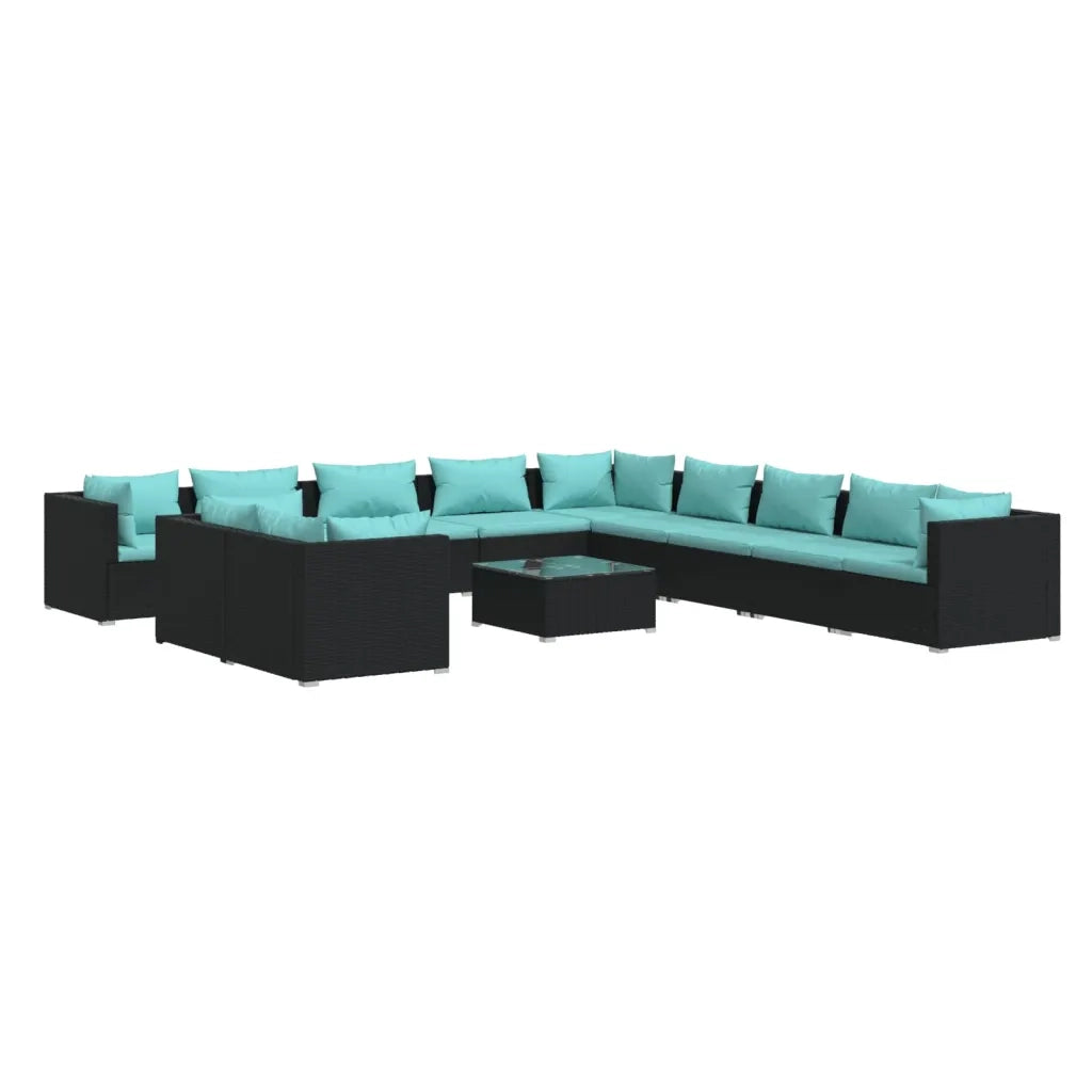 Set Divani da Giardino 12 pz con Cuscini in Polyrattan Nero 3102537