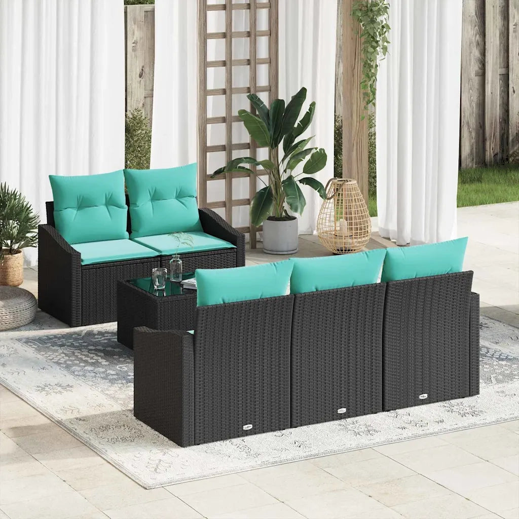 Set di divani con cuscino 6 pcs Nero e Turchese polyrattan 3346606