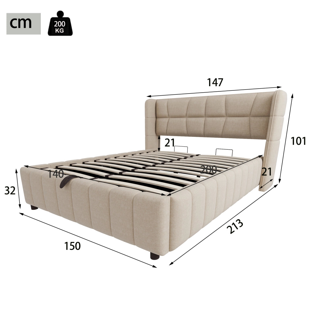letto imbottito tessuto beige 140 x 200 cm