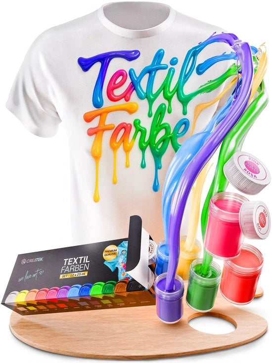 Set di vernici per tessuti - resistente all'usura della lavatrice - 12 colori da 25 ml - Vernice per abbigliamento - Impermeabile - Lavabile fino a 40 °C - Incluso 2 pennelli