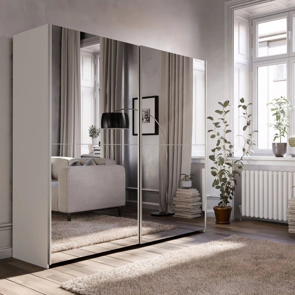 Armadio Elio bianco con 2 ante scorrevoli a specchio 190x61x190.5H
