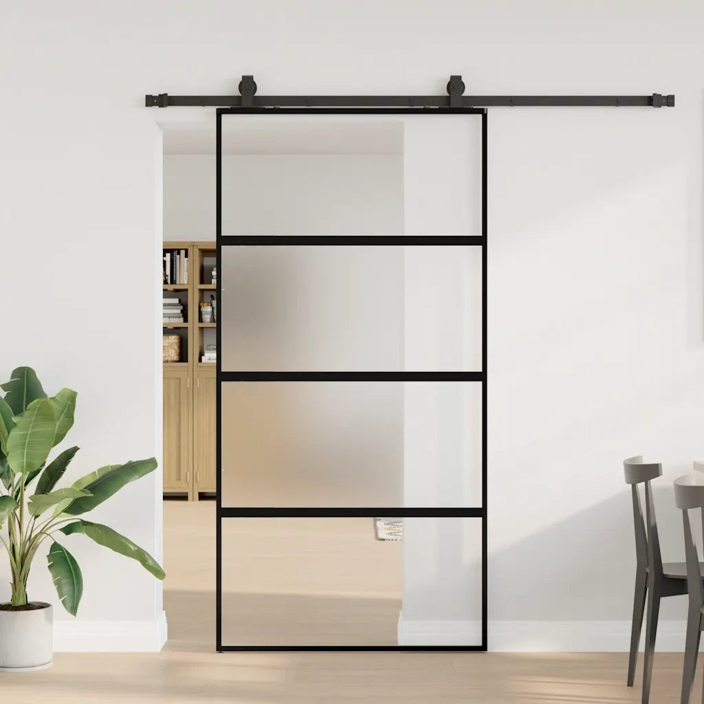 Porta Scorrevole Ferramenta Nera 102,5x205 cm Vetro Temperato 3375891