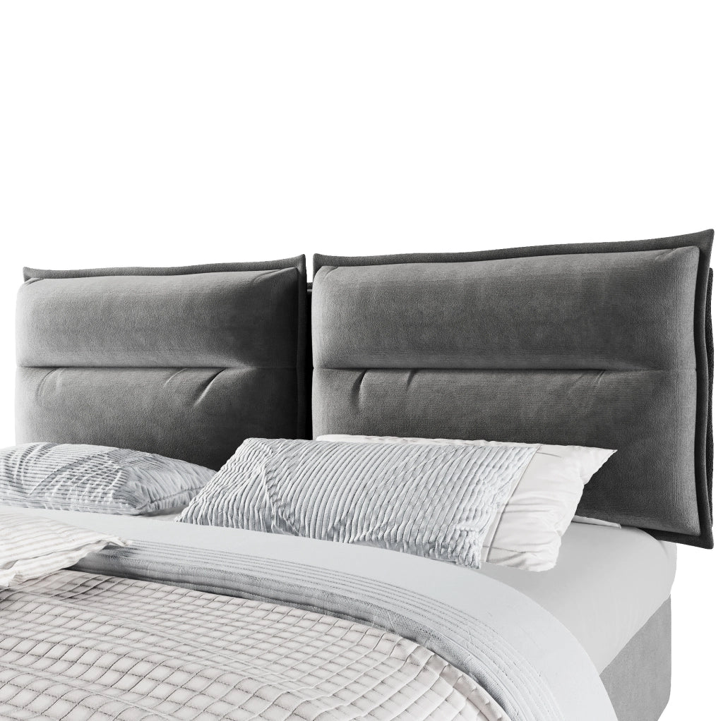 Letto matrimoniale imbottito 140x200 cm con contenitore e testiera regolabile