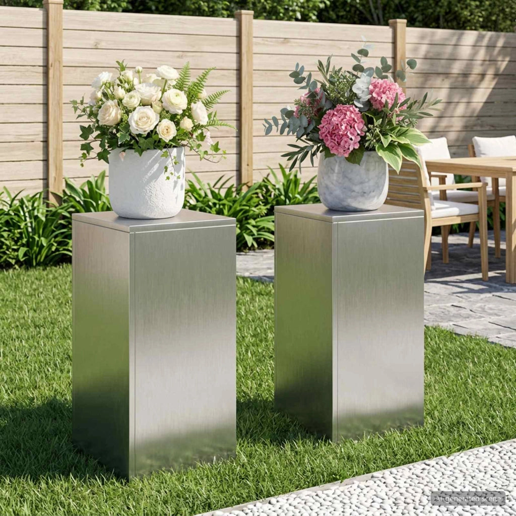 Supporto per piante 2 pcs Argento 30 x 30 x 60 cm Acciaio 8012483