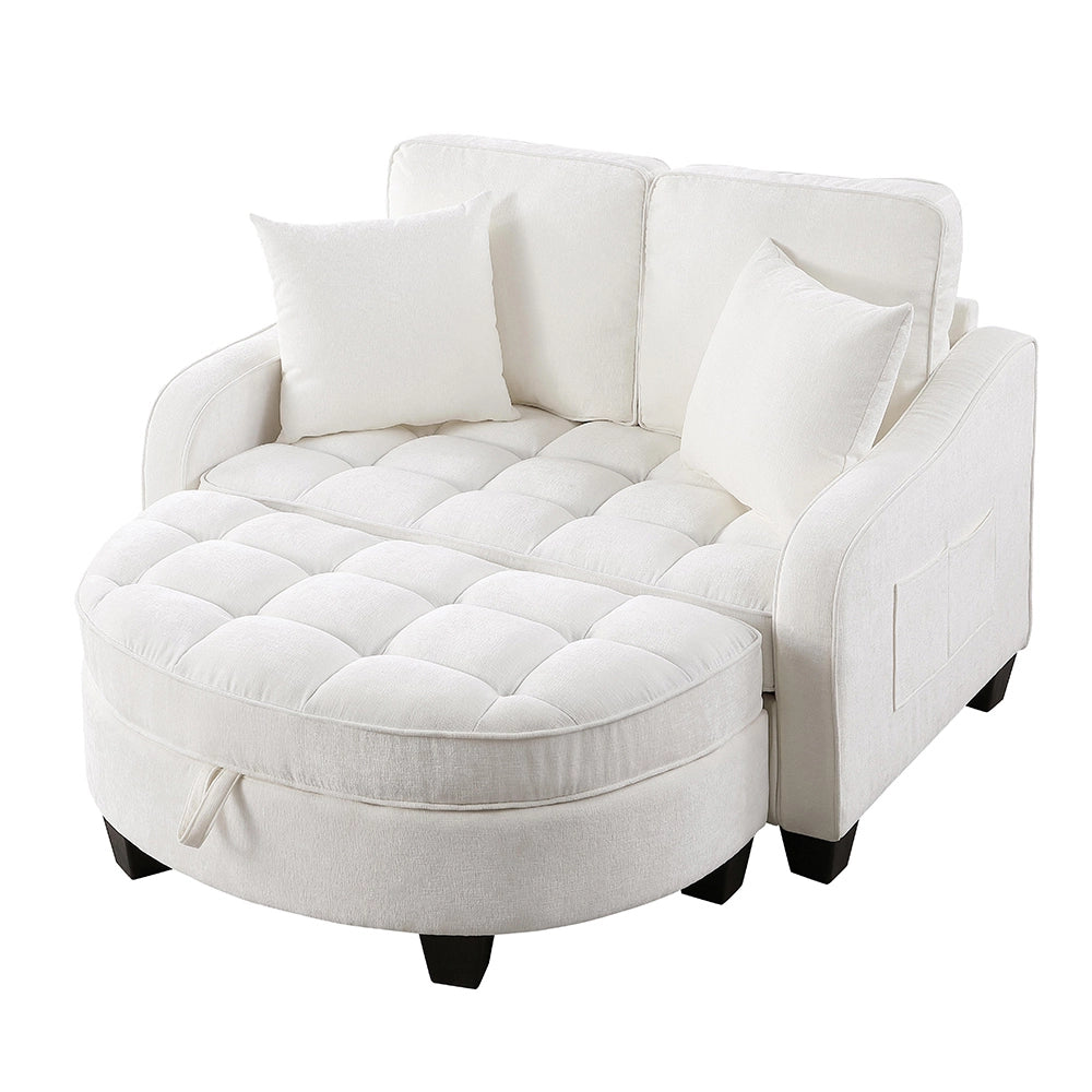 Divano multifunzione 2 in 1 - Xylo - Con pouf, legno eucalipto, beige