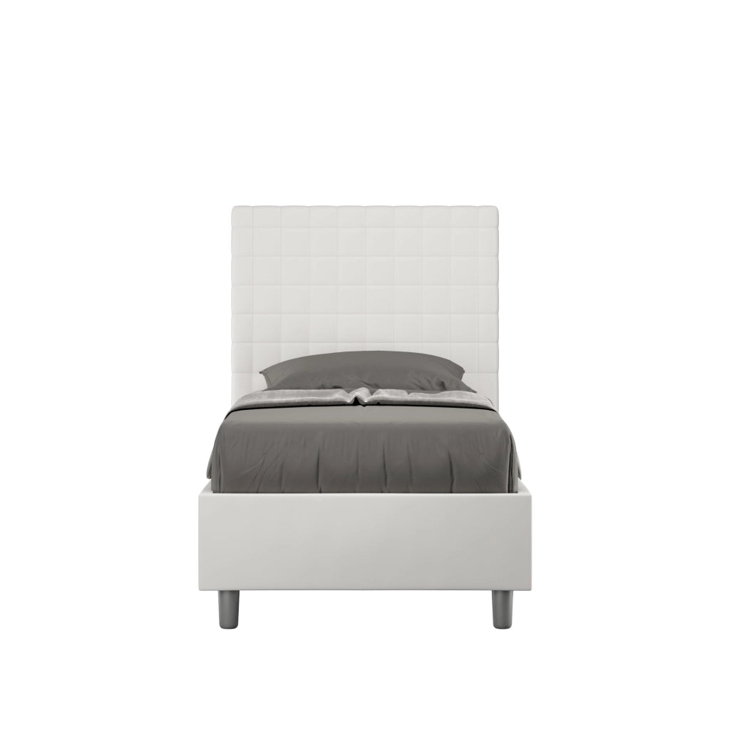 BS COM Letto singolo con rete imbottito 80x200 similpelle bianco