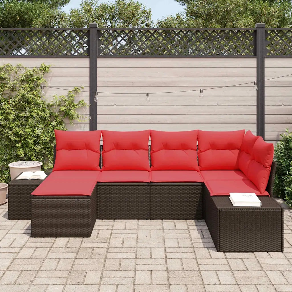 Set Divano da Giardino con cuscino 6 pcs Marrone polyrattan 3347134