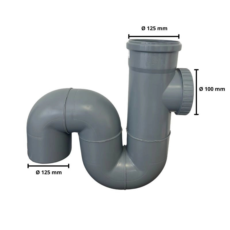 Sifone Verticale Chiuso in Polipropilene : Diametro - 125 mm ( tappo Ø 100 mm)