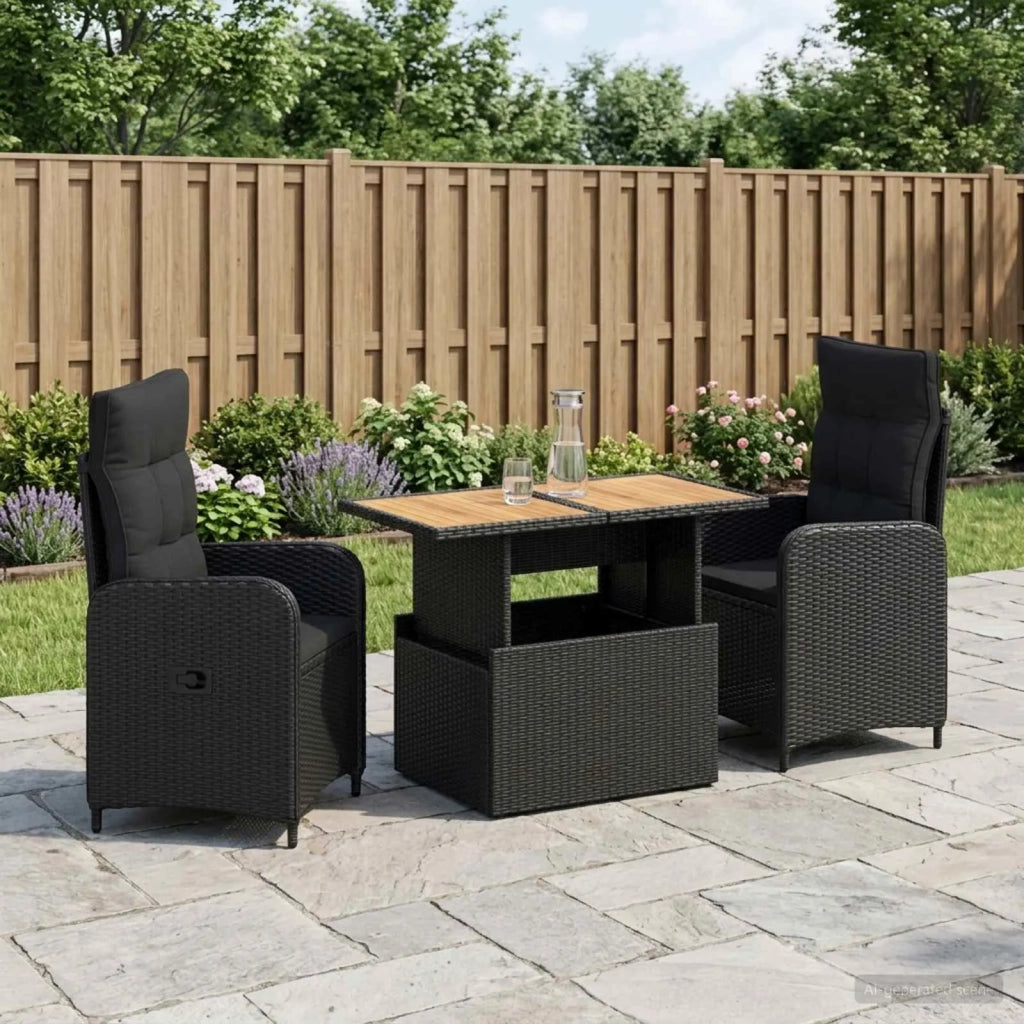 Set da pranzo per esterni 3 pz Nero 3422406