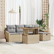 Set Divano da Giardino con cuscino 6 pcs Beige polyrattan