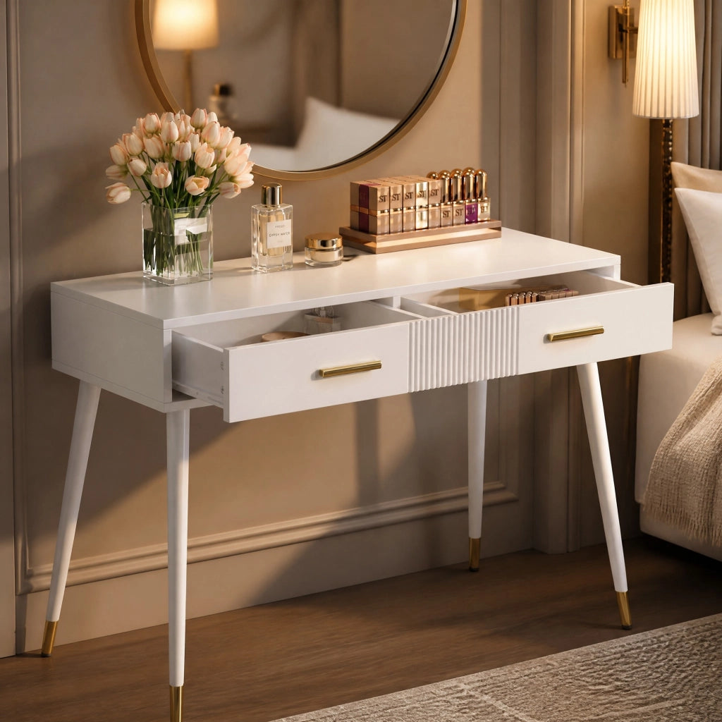 TOELETTA/SCRIVANIA 100x40x76 cm Bianca con 2 cassetti in MDF