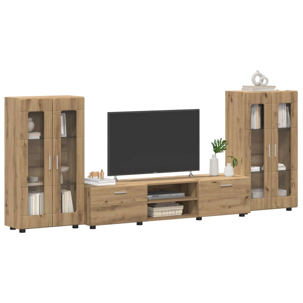 Set mobile TV FLORIN 3 pz-Credenza per TV Rovere artigianale Legno multistrato 386024