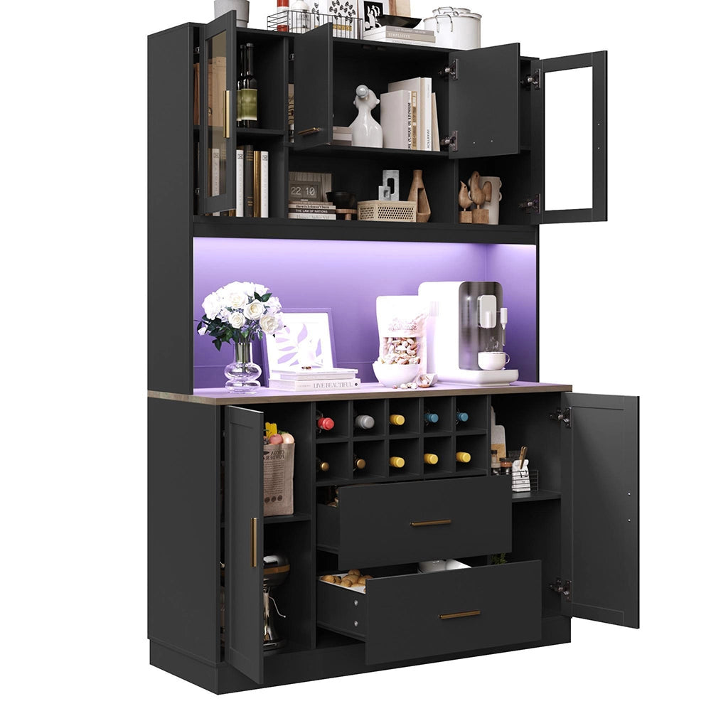 Armadio laterale per cucina - Xylo - 120x36,3x180 cm - Nero/Bianco - Illuminazione LED e presa di corrente