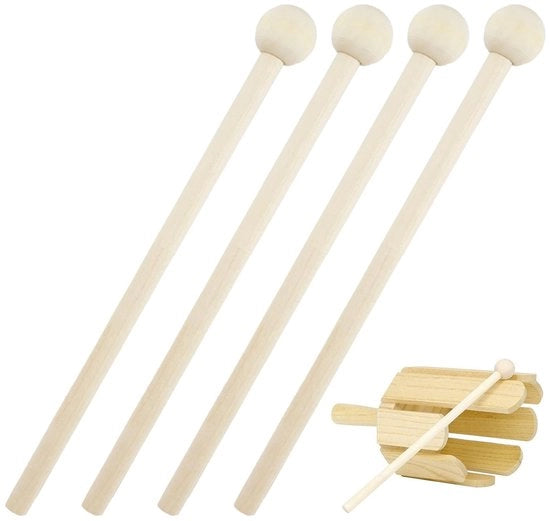 Set a 4 pezzi di bacchette per percussioni - in legno - per xylofono/marimba - 15 cm - in legno naturale - impugnatura ergonomico