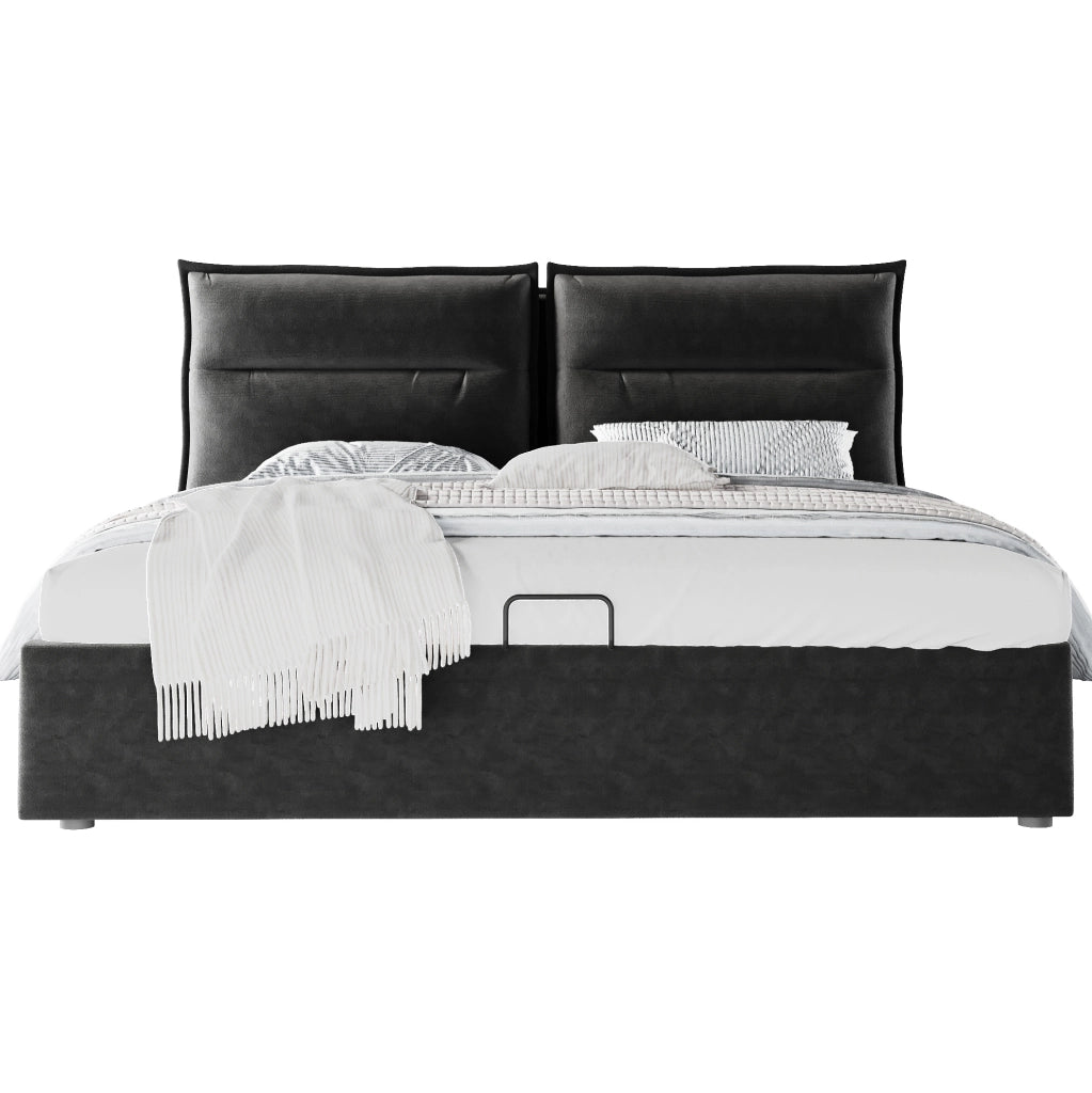 Letto matrimoniale imbottito 140x200 cm con contenitore e testiera regolabile