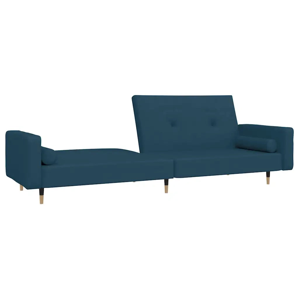 Divano Letto a 2 Posti con 2 Cuscini Blu in Velluto 375748
