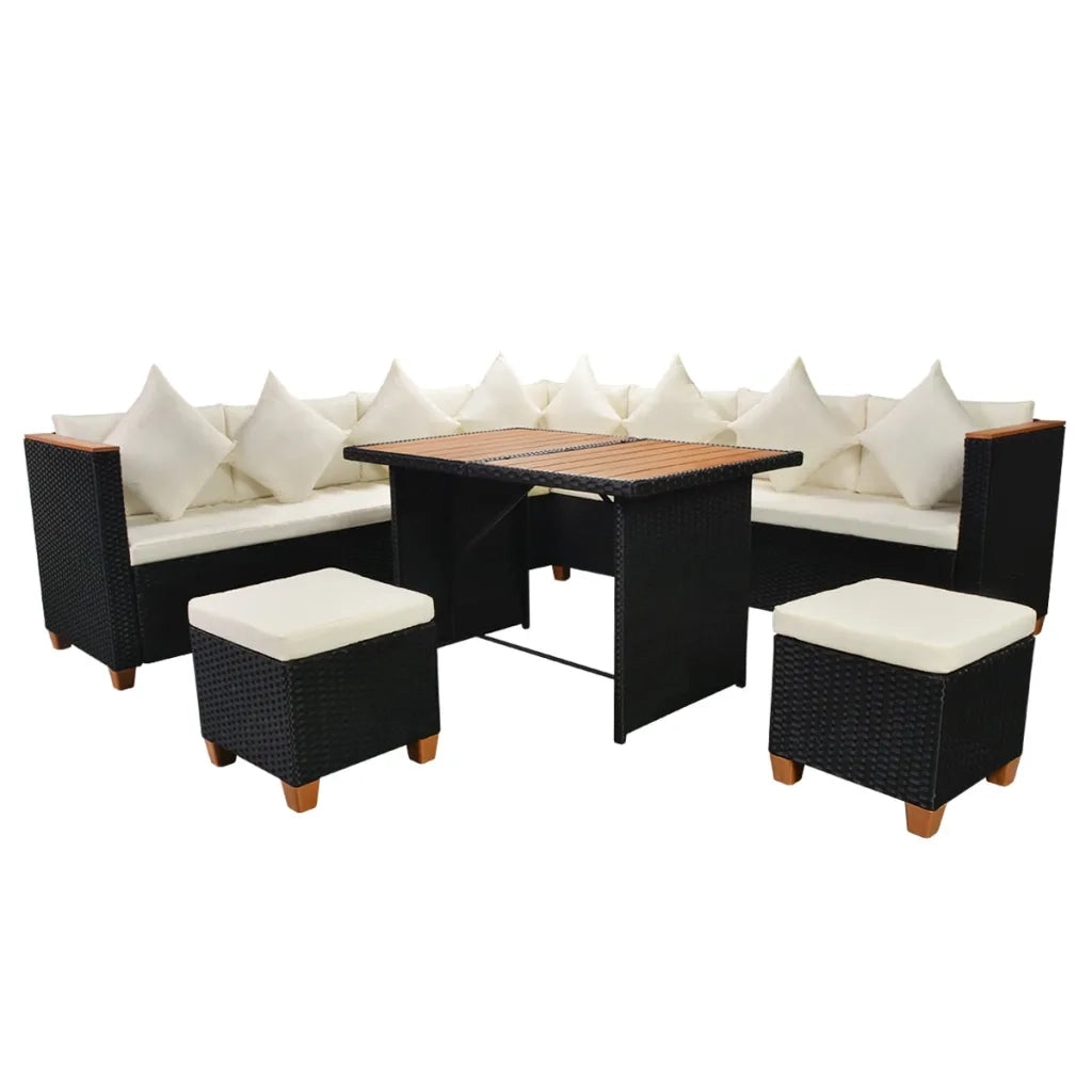 Set Divani da Giardino 7 pz con Cuscini in Polyrattan Nero 43001