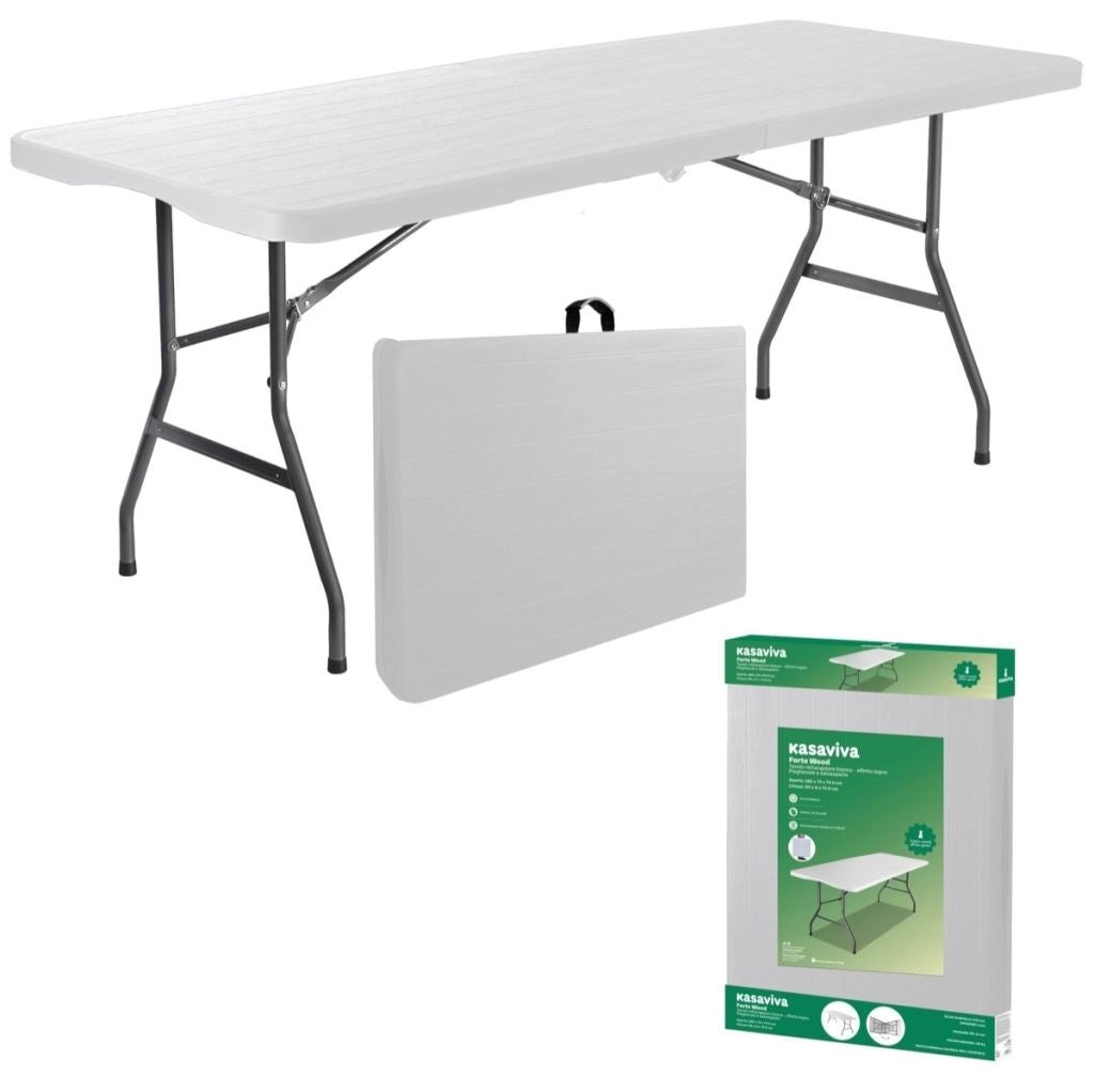 Tavolo da Giardino Pieghevole Bianco Effetto Legno 180 x 74 x 74 cm