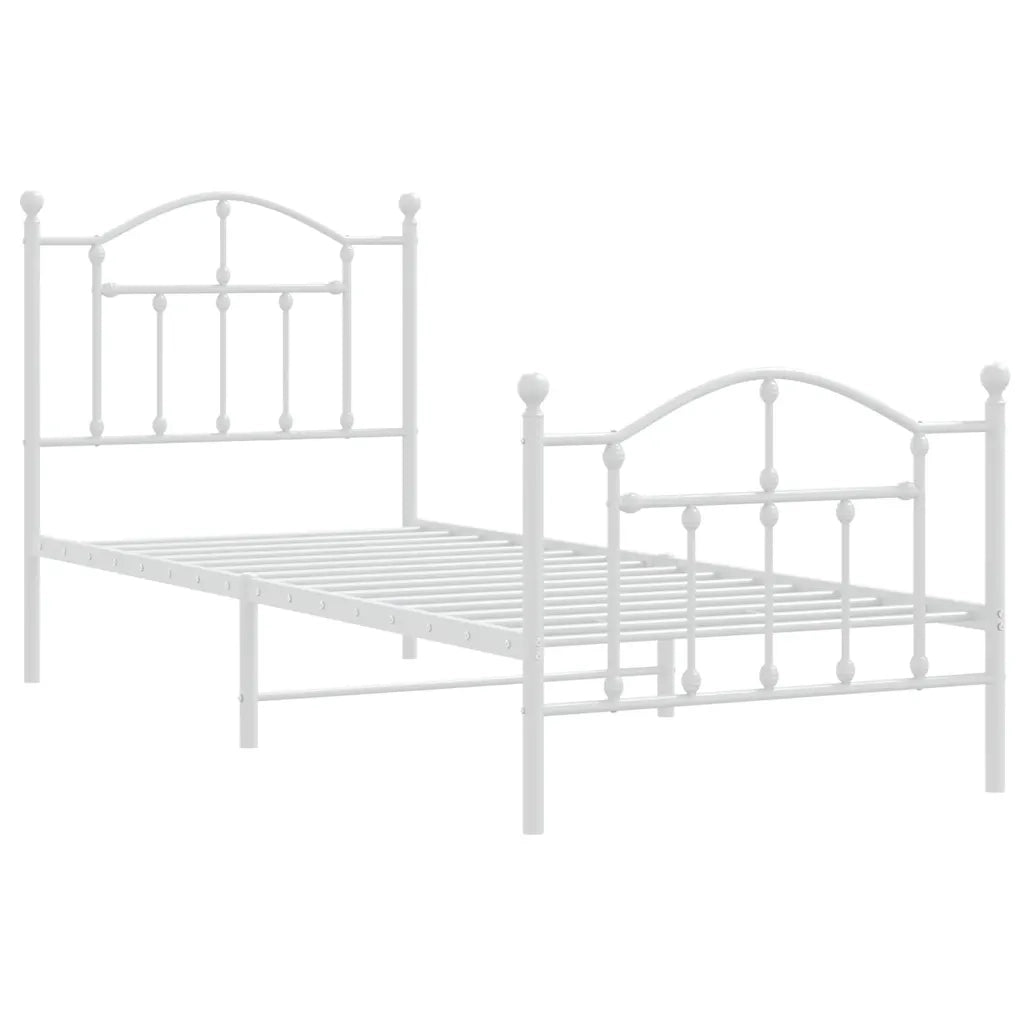 Letto singolo | Letto per adulti | Giroletto con Testiera e Pediera Metallo Bianco 90x190 cm