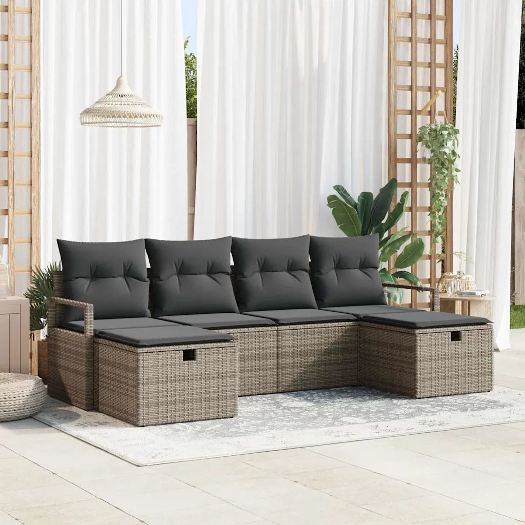Set di divani con cuscino 6 pcs Grigio polyrattan