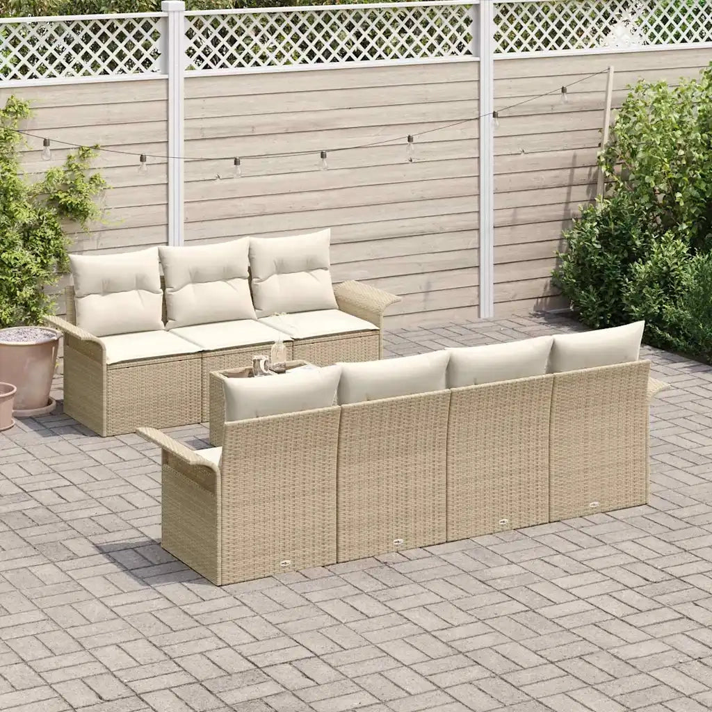 Set Divano da Giardino con cuscino 8 pcs Beige polyrattan