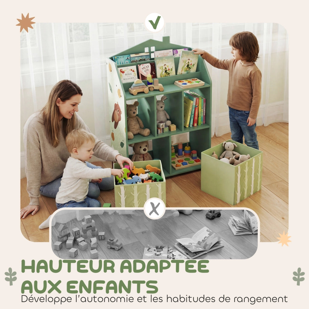 Libreria bambini con ripiani e 2 cassetti tessuto ¨C Xylo ¨C MDF verde