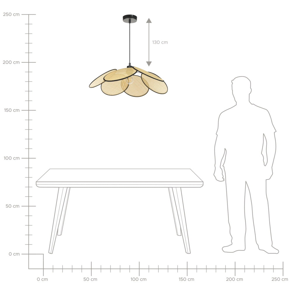 Lampada a sospensione in metallo e rattan naturale e nero stile moderno contemporaneo soggiorno