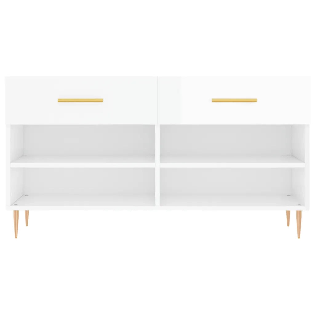 Panca Porta Scarpe | Scarpiera | Mobile per scarpe Bianco Lucido 102x35x55 cm Legno Multistrato