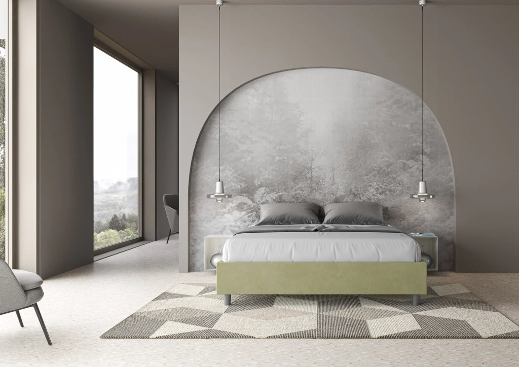 BS COM Letto matrimoniale con rete imbottito 160x200 microfibra tè verde